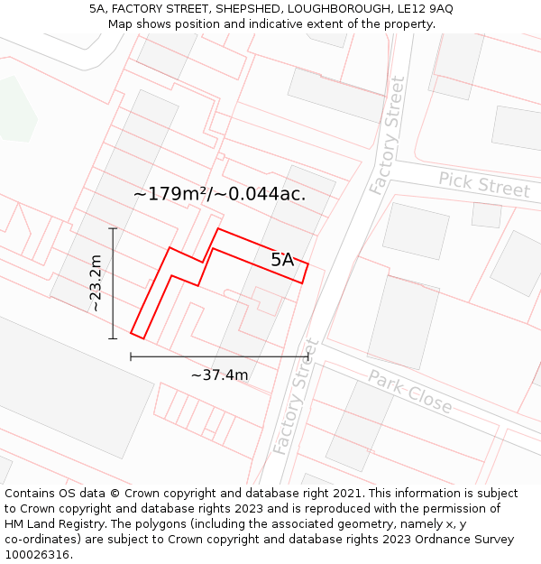 5A, FACTORY STREET, SHEPSHED, LOUGHBOROUGH, LE12 9AQ: Plot and title map