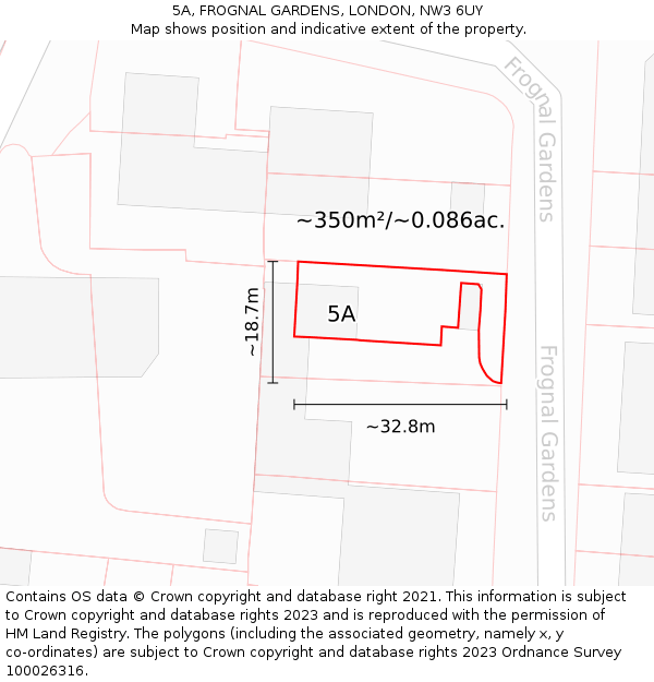 5A, FROGNAL GARDENS, LONDON, NW3 6UY: Plot and title map