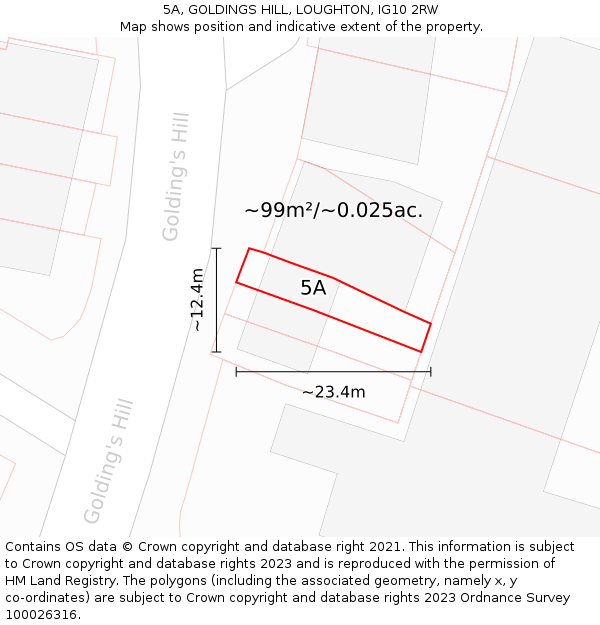 5A, GOLDINGS HILL, LOUGHTON, IG10 2RW: Plot and title map