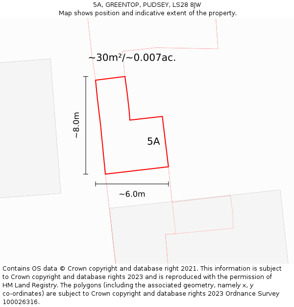 5A, GREENTOP, PUDSEY, LS28 8JW: Plot and title map