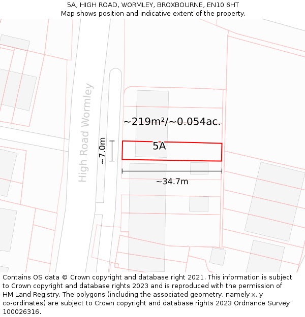 5A, HIGH ROAD, WORMLEY, BROXBOURNE, EN10 6HT: Plot and title map