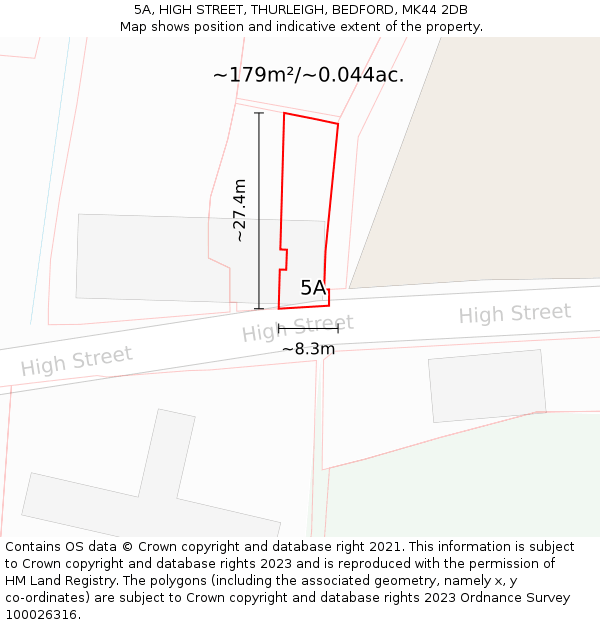 5A, HIGH STREET, THURLEIGH, BEDFORD, MK44 2DB: Plot and title map