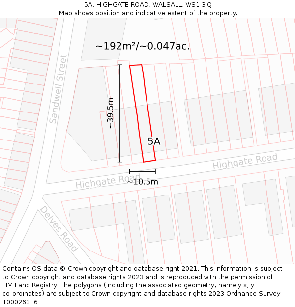 5A, HIGHGATE ROAD, WALSALL, WS1 3JQ: Plot and title map