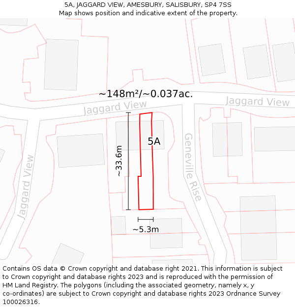 5A, JAGGARD VIEW, AMESBURY, SALISBURY, SP4 7SS: Plot and title map