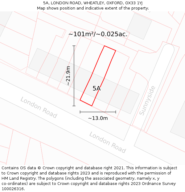 5A, LONDON ROAD, WHEATLEY, OXFORD, OX33 1YJ: Plot and title map