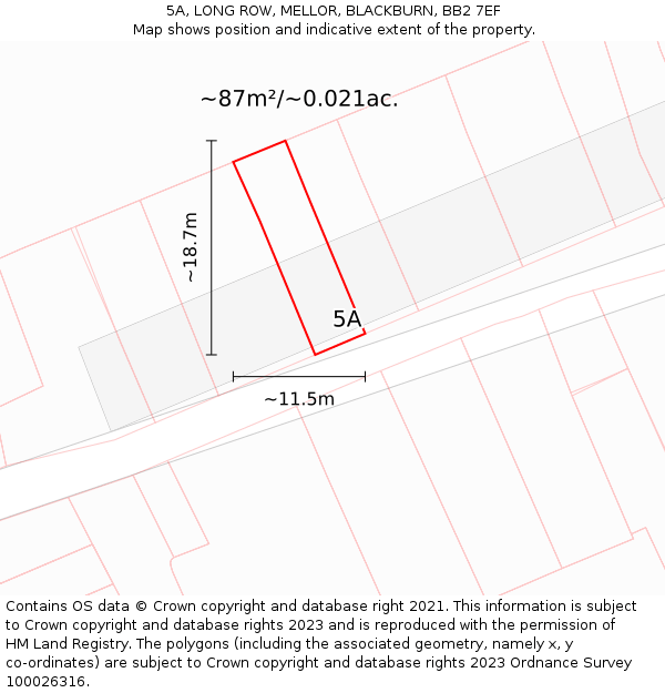5A, LONG ROW, MELLOR, BLACKBURN, BB2 7EF: Plot and title map