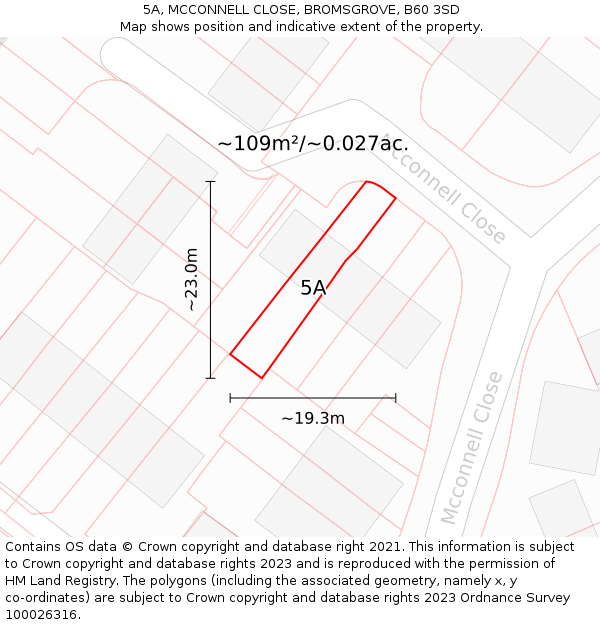5A, MCCONNELL CLOSE, BROMSGROVE, B60 3SD: Plot and title map