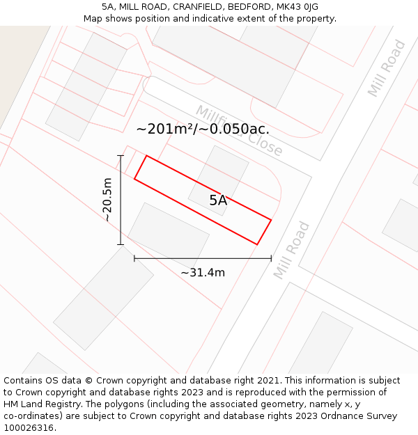 5A, MILL ROAD, CRANFIELD, BEDFORD, MK43 0JG: Plot and title map