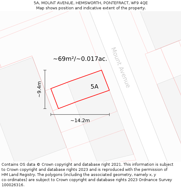 5A, MOUNT AVENUE, HEMSWORTH, PONTEFRACT, WF9 4QE: Plot and title map