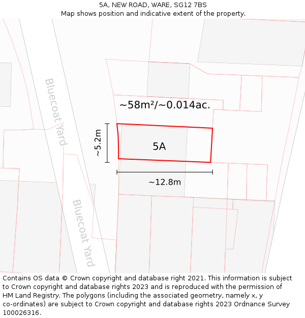 5A, NEW ROAD, WARE, SG12 7BS: Plot and title map