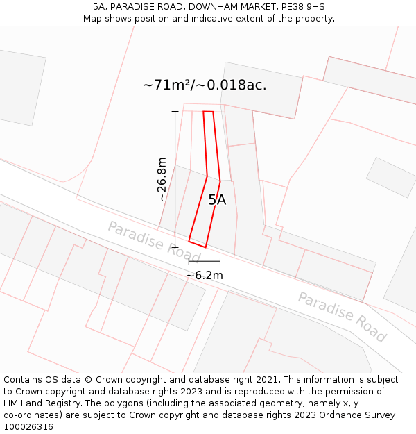 5A, PARADISE ROAD, DOWNHAM MARKET, PE38 9HS: Plot and title map