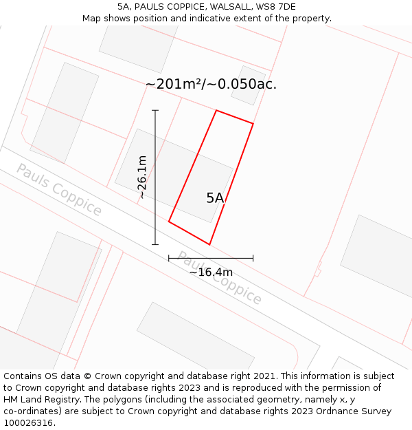 5A, PAULS COPPICE, WALSALL, WS8 7DE: Plot and title map