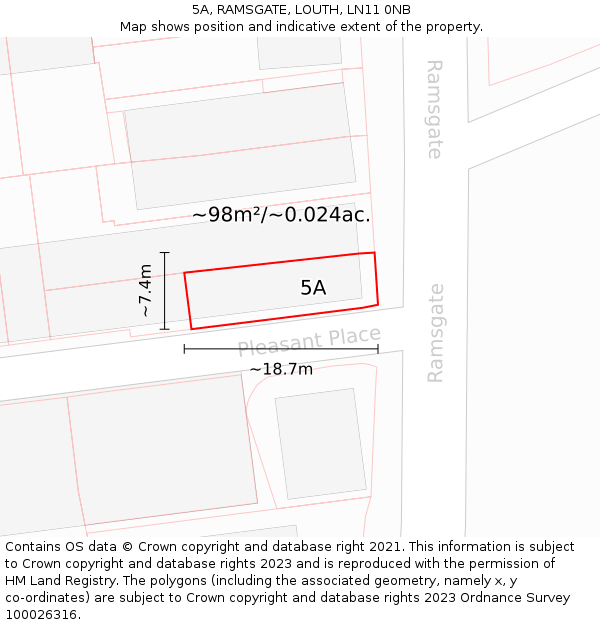 5A, RAMSGATE, LOUTH, LN11 0NB: Plot and title map