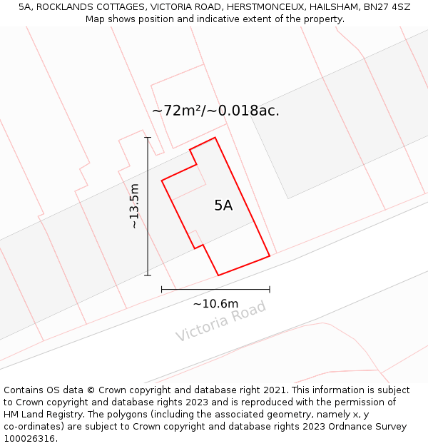 5A, ROCKLANDS COTTAGES, VICTORIA ROAD, HERSTMONCEUX, HAILSHAM, BN27 4SZ: Plot and title map
