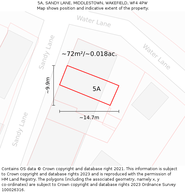 5A, SANDY LANE, MIDDLESTOWN, WAKEFIELD, WF4 4PW: Plot and title map