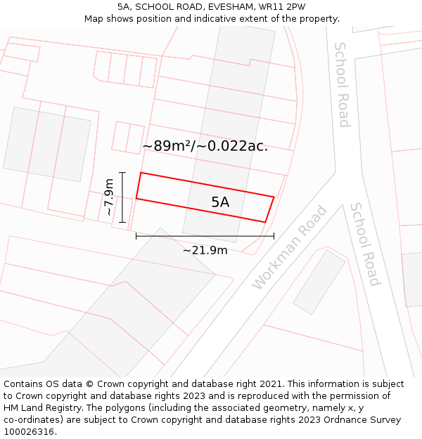 5A, SCHOOL ROAD, EVESHAM, WR11 2PW: Plot and title map