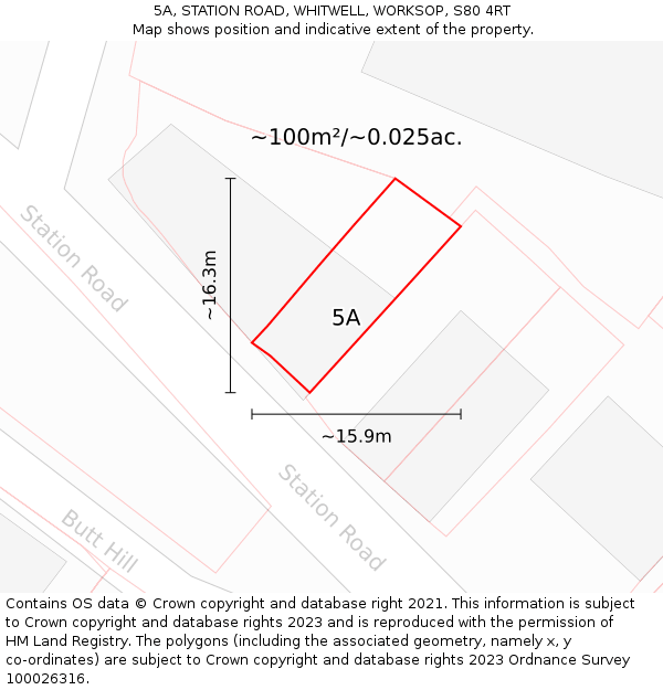 5A, STATION ROAD, WHITWELL, WORKSOP, S80 4RT: Plot and title map