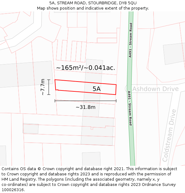 5A, STREAM ROAD, STOURBRIDGE, DY8 5QU: Plot and title map