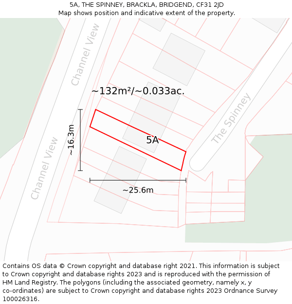 5A, THE SPINNEY, BRACKLA, BRIDGEND, CF31 2JD: Plot and title map