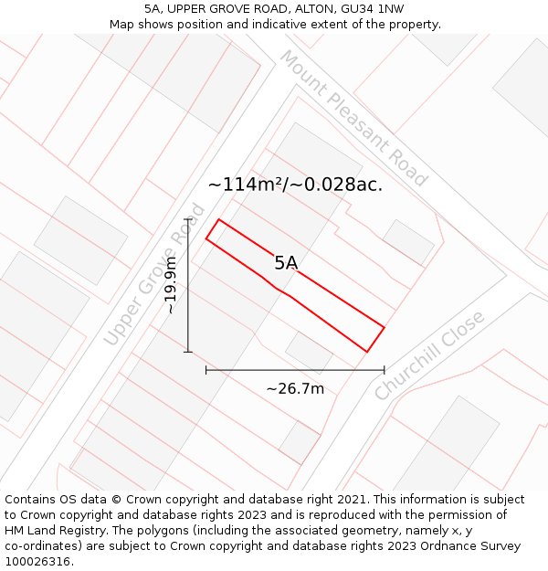 5A, UPPER GROVE ROAD, ALTON, GU34 1NW: Plot and title map