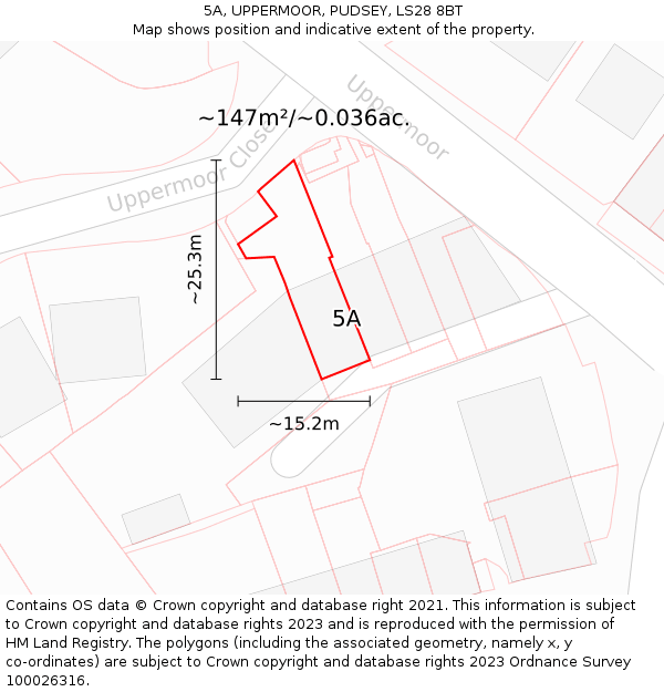 5A, UPPERMOOR, PUDSEY, LS28 8BT: Plot and title map