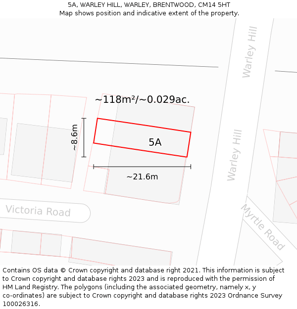 5A, WARLEY HILL, WARLEY, BRENTWOOD, CM14 5HT: Plot and title map