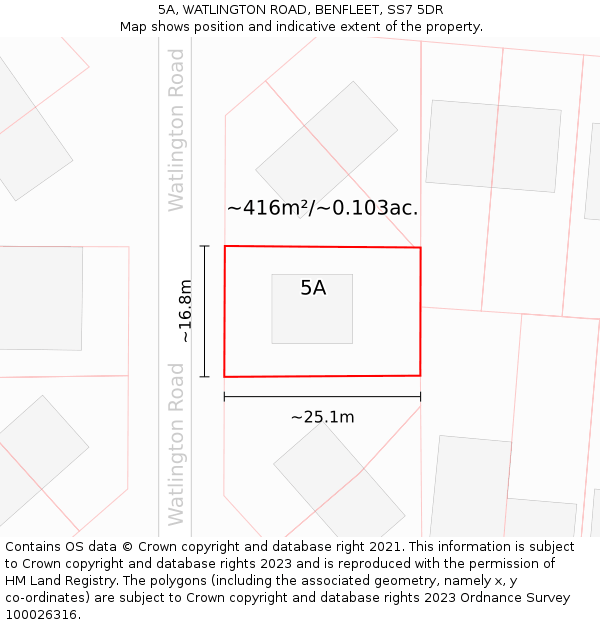 5A, WATLINGTON ROAD, BENFLEET, SS7 5DR: Plot and title map