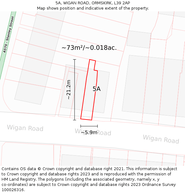 5A, WIGAN ROAD, ORMSKIRK, L39 2AP: Plot and title map