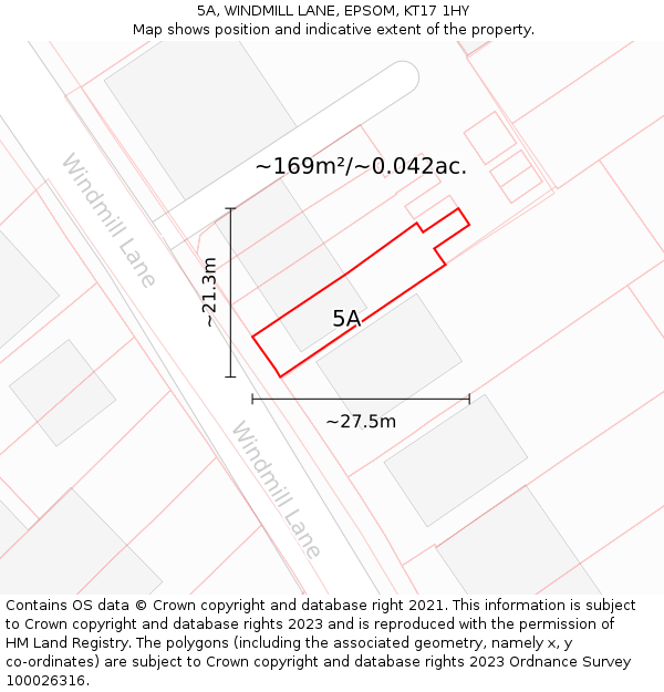 5A, WINDMILL LANE, EPSOM, KT17 1HY: Plot and title map