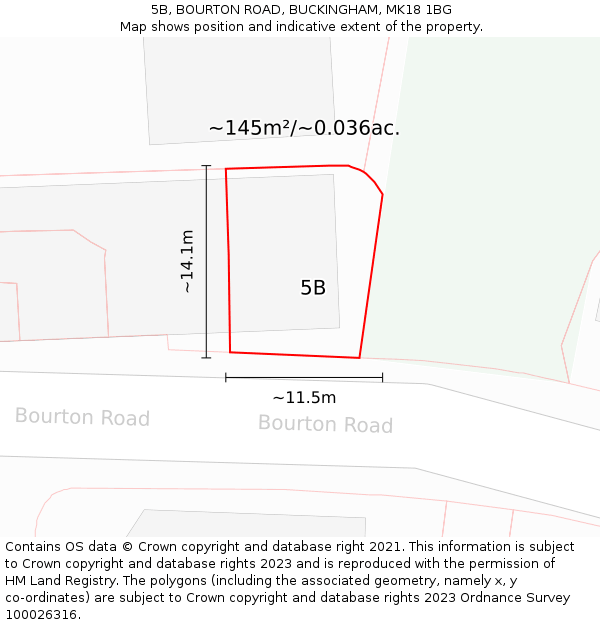 5B, BOURTON ROAD, BUCKINGHAM, MK18 1BG: Plot and title map