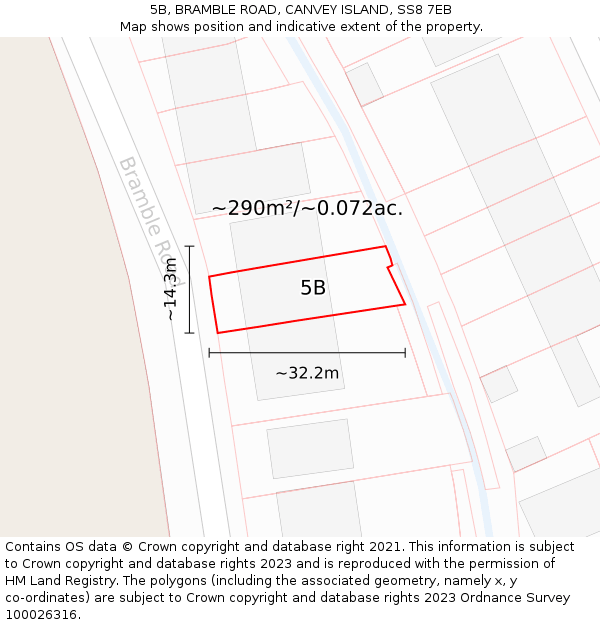 5B, BRAMBLE ROAD, CANVEY ISLAND, SS8 7EB: Plot and title map