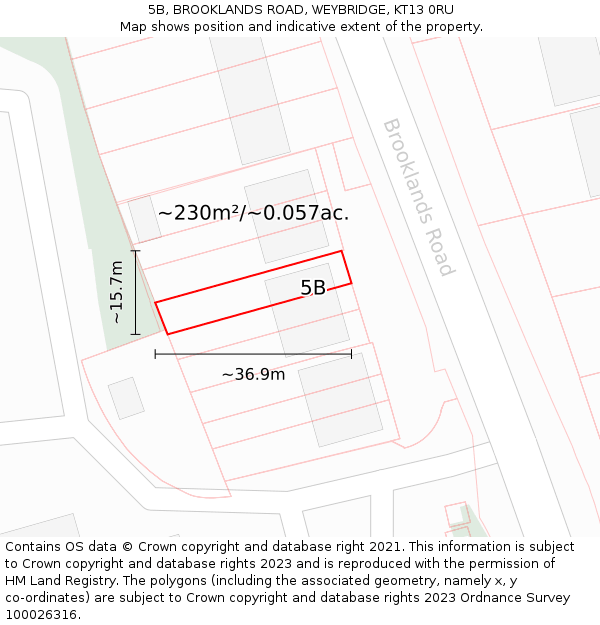 5B, BROOKLANDS ROAD, WEYBRIDGE, KT13 0RU: Plot and title map