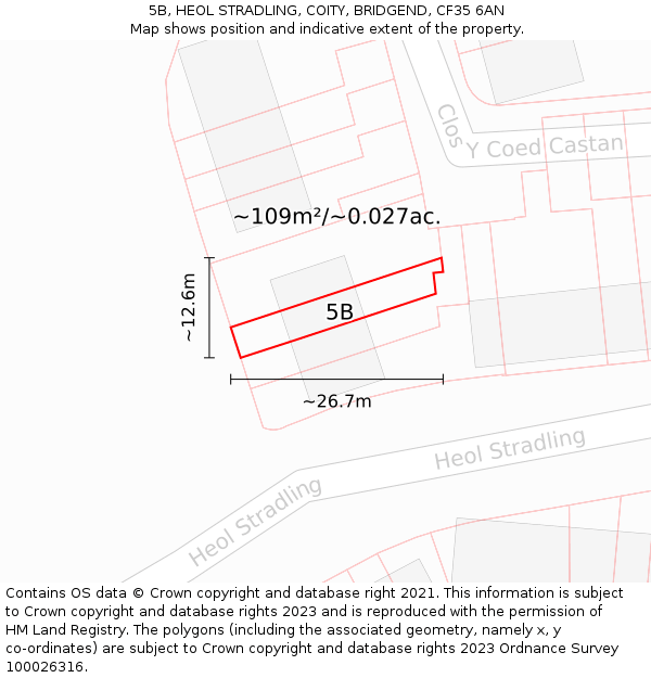 5B, HEOL STRADLING, COITY, BRIDGEND, CF35 6AN: Plot and title map