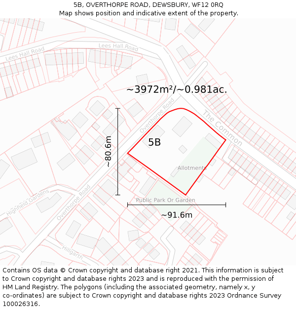 5B, OVERTHORPE ROAD, DEWSBURY, WF12 0RQ: Plot and title map