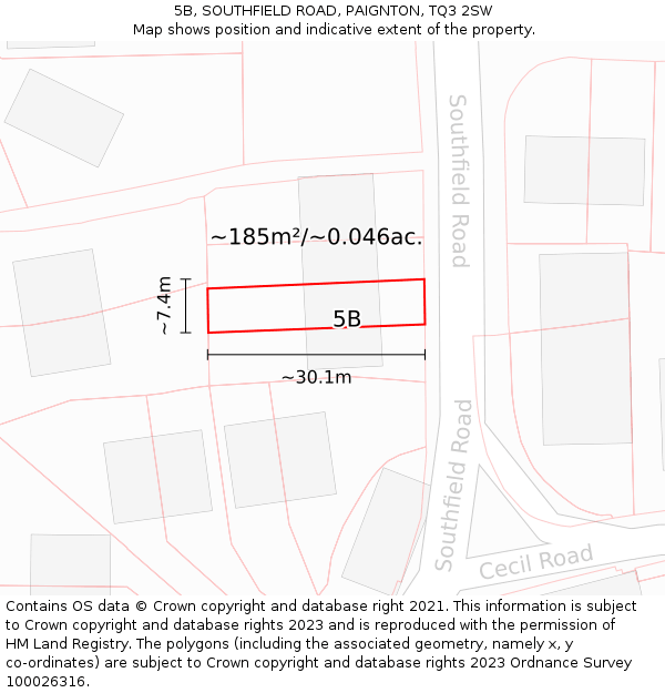 5B, SOUTHFIELD ROAD, PAIGNTON, TQ3 2SW: Plot and title map