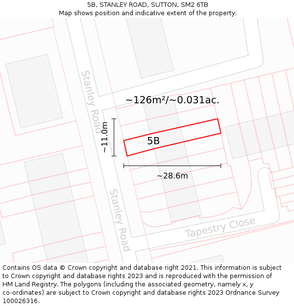 5B, STANLEY ROAD, SUTTON, SM2 6TB: Plot and title map