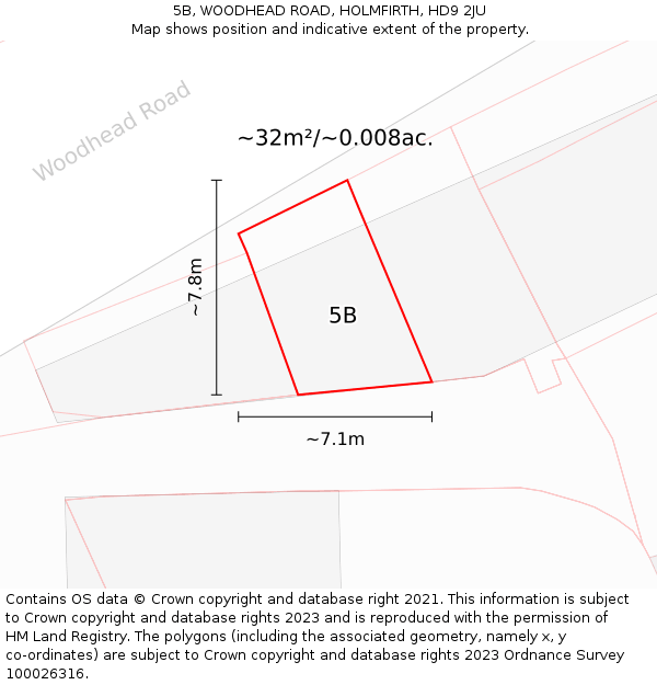 5B, WOODHEAD ROAD, HOLMFIRTH, HD9 2JU: Plot and title map