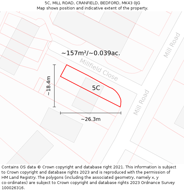 5C, MILL ROAD, CRANFIELD, BEDFORD, MK43 0JG: Plot and title map