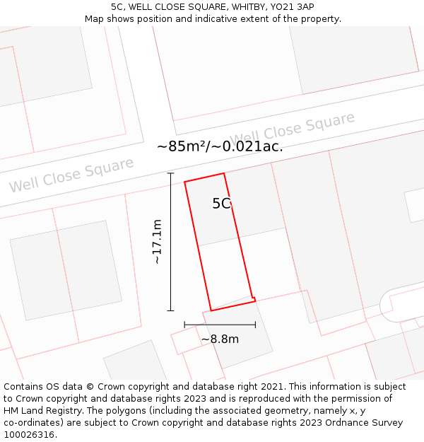 5C, WELL CLOSE SQUARE, WHITBY, YO21 3AP: Plot and title map