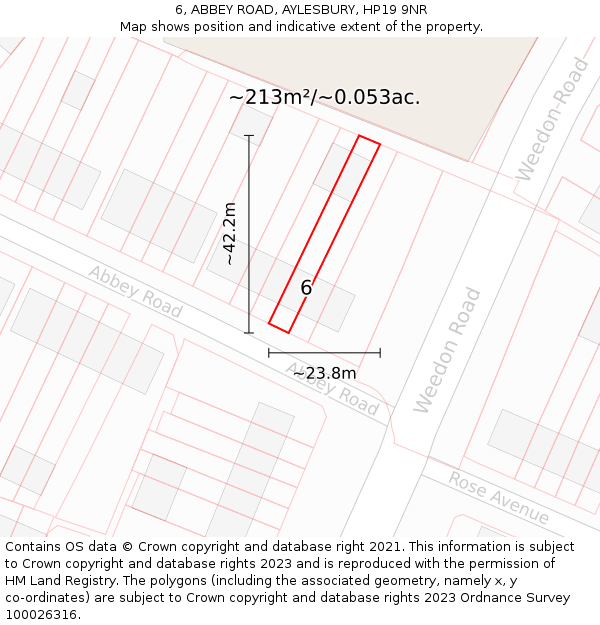 6, ABBEY ROAD, AYLESBURY, HP19 9NR: Plot and title map
