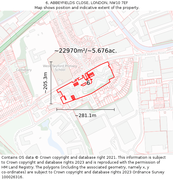 6, ABBEYFIELDS CLOSE, LONDON, NW10 7EF: Plot and title map