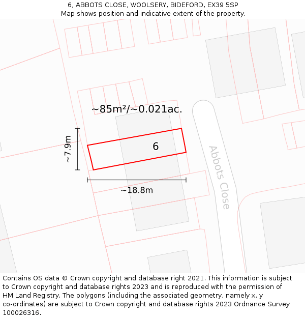 6, ABBOTS CLOSE, WOOLSERY, BIDEFORD, EX39 5SP: Plot and title map