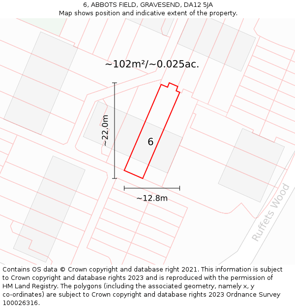 6, ABBOTS FIELD, GRAVESEND, DA12 5JA: Plot and title map