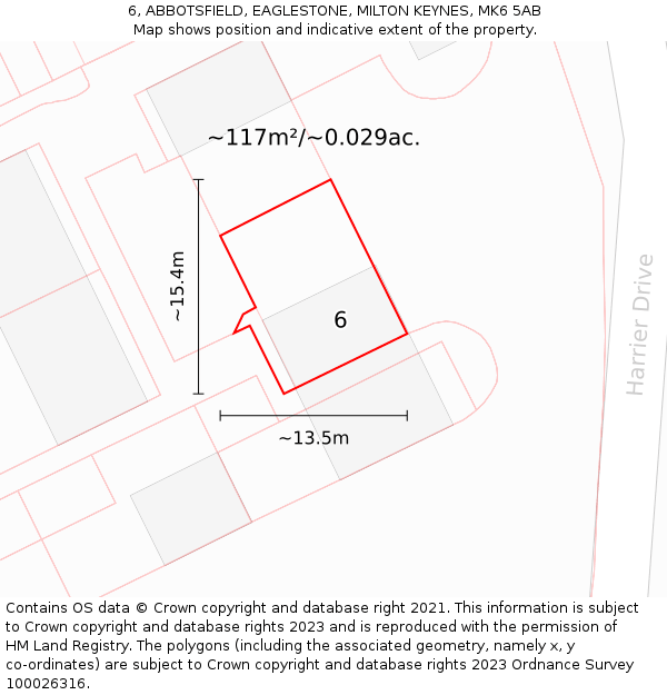 6, ABBOTSFIELD, EAGLESTONE, MILTON KEYNES, MK6 5AB: Plot and title map
