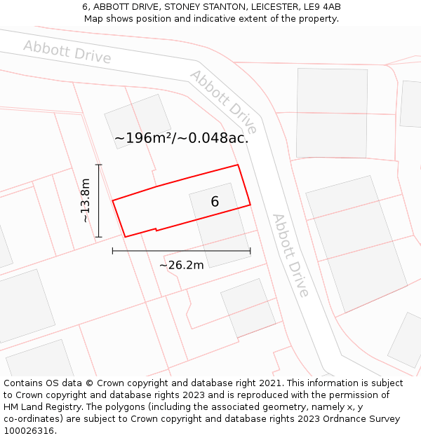 6, ABBOTT DRIVE, STONEY STANTON, LEICESTER, LE9 4AB: Plot and title map