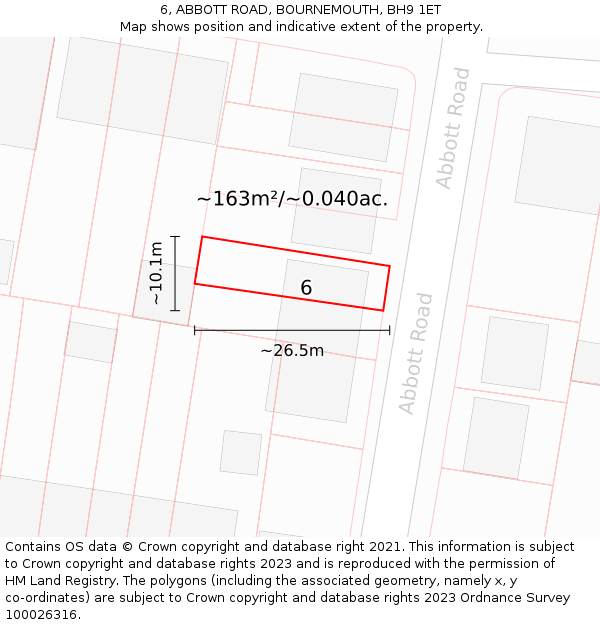6, ABBOTT ROAD, BOURNEMOUTH, BH9 1ET: Plot and title map
