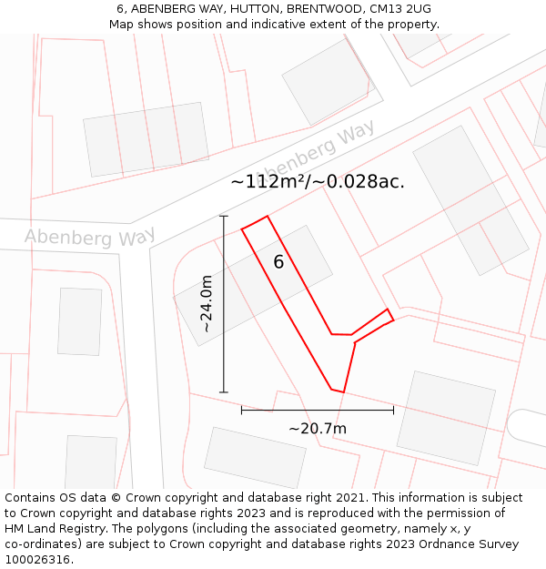 6, ABENBERG WAY, HUTTON, BRENTWOOD, CM13 2UG: Plot and title map
