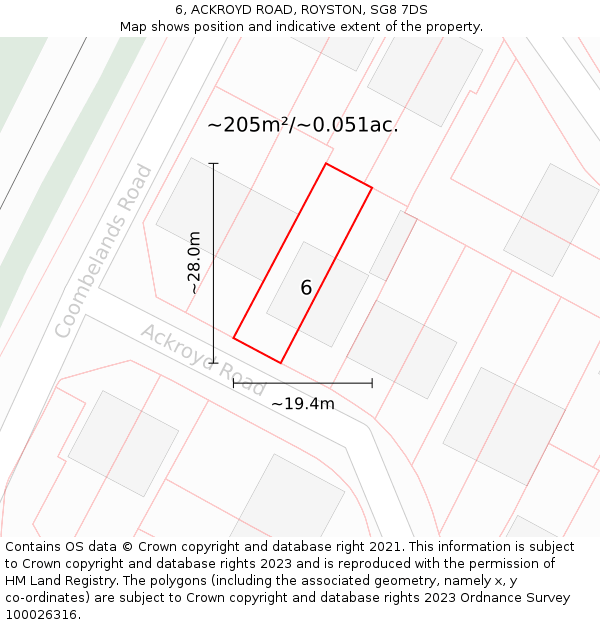 6, ACKROYD ROAD, ROYSTON, SG8 7DS: Plot and title map