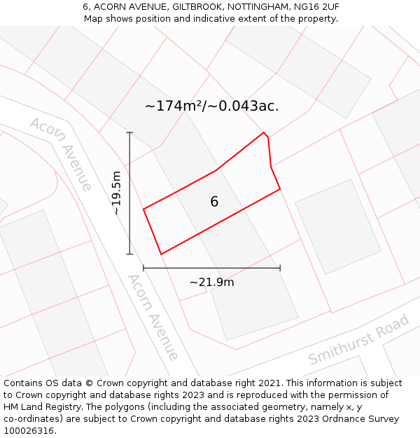 6, ACORN AVENUE, GILTBROOK, NOTTINGHAM, NG16 2UF: Plot and title map