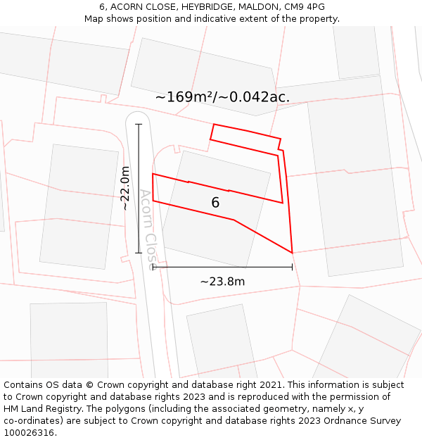 6, ACORN CLOSE, HEYBRIDGE, MALDON, CM9 4PG: Plot and title map